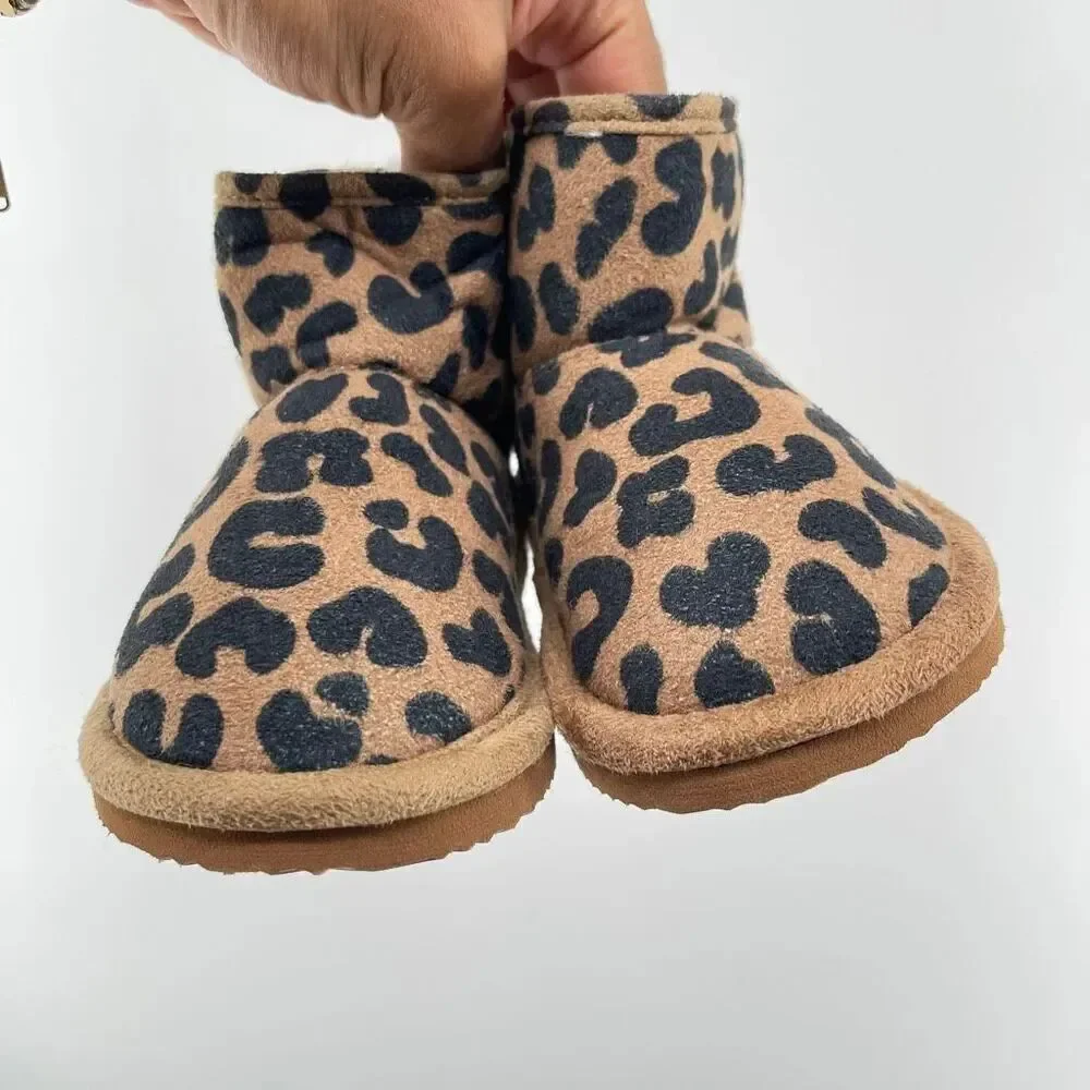 H&M Toddler Leopard Print Faux Suede Fluffy-Lined Ankle Boots Size 8.5 NWT